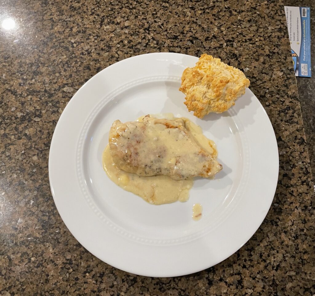 Ranch chicken in a creamy sauce served up with a Red Lobster biscuit.